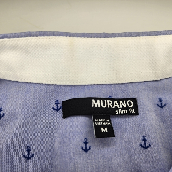 Murano Slim Fit Blue Anchors Button-Up Short Sleeve Casual Men's M Shirt Cotton - Picture 6 of 7